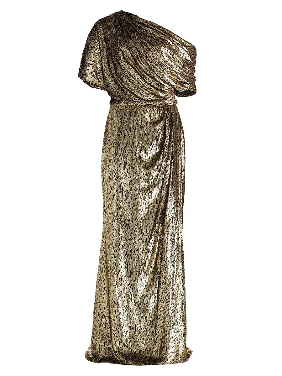 Women's Goldtone Lamé Draped Gown - Black Gold - Size 2
