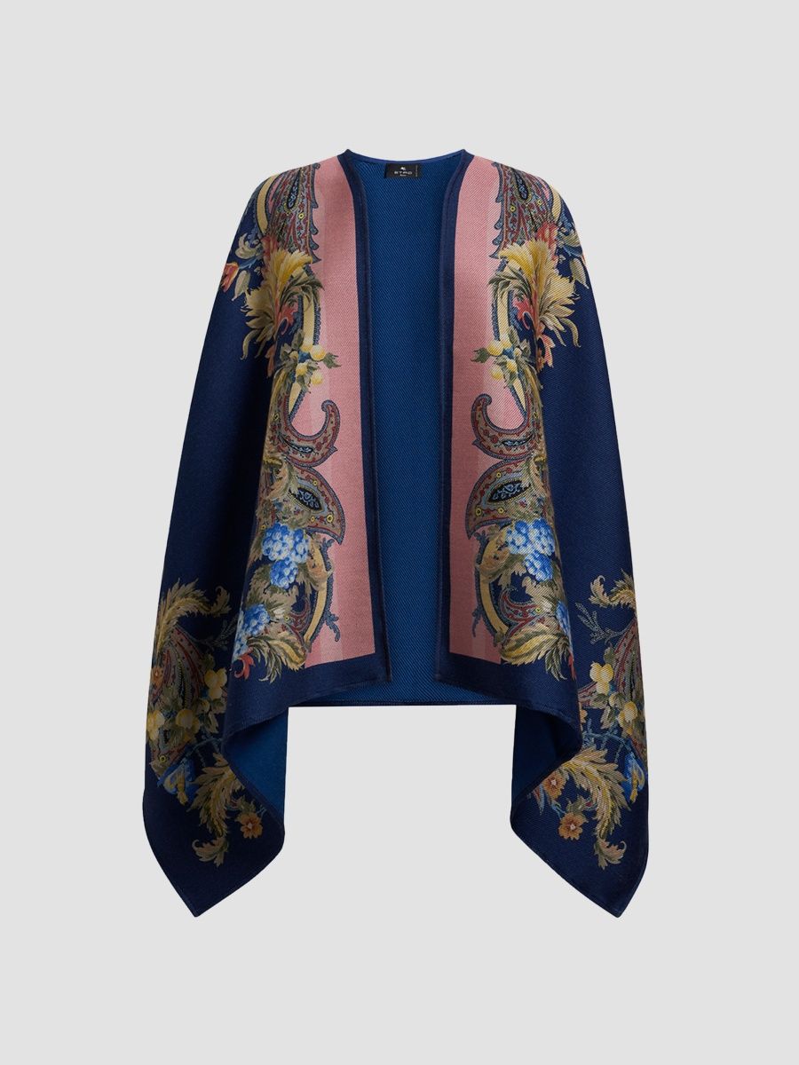 Etro Women's Paisley Wool-Blend Jacquard Cape - Blue