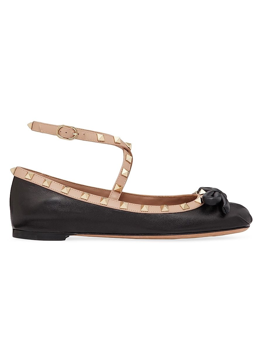 Women's Rockstud Ballerina Flats in Nappa Leather - Black - Size 6