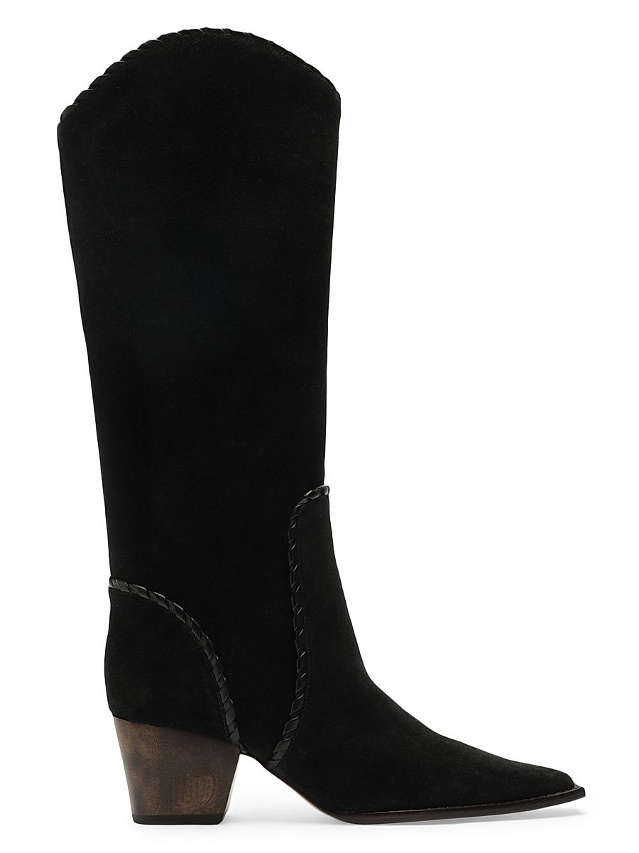 Women's Victoria Saddle 60MM Suede Knee-High Boots - Black - Size 8.5