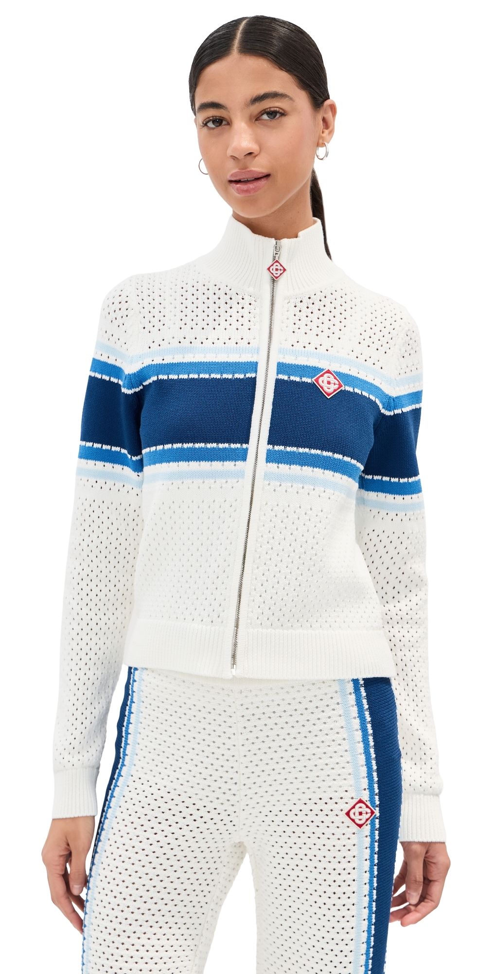 Casablanca Mesh Stripe Bomber Jacket White/ Blue XS