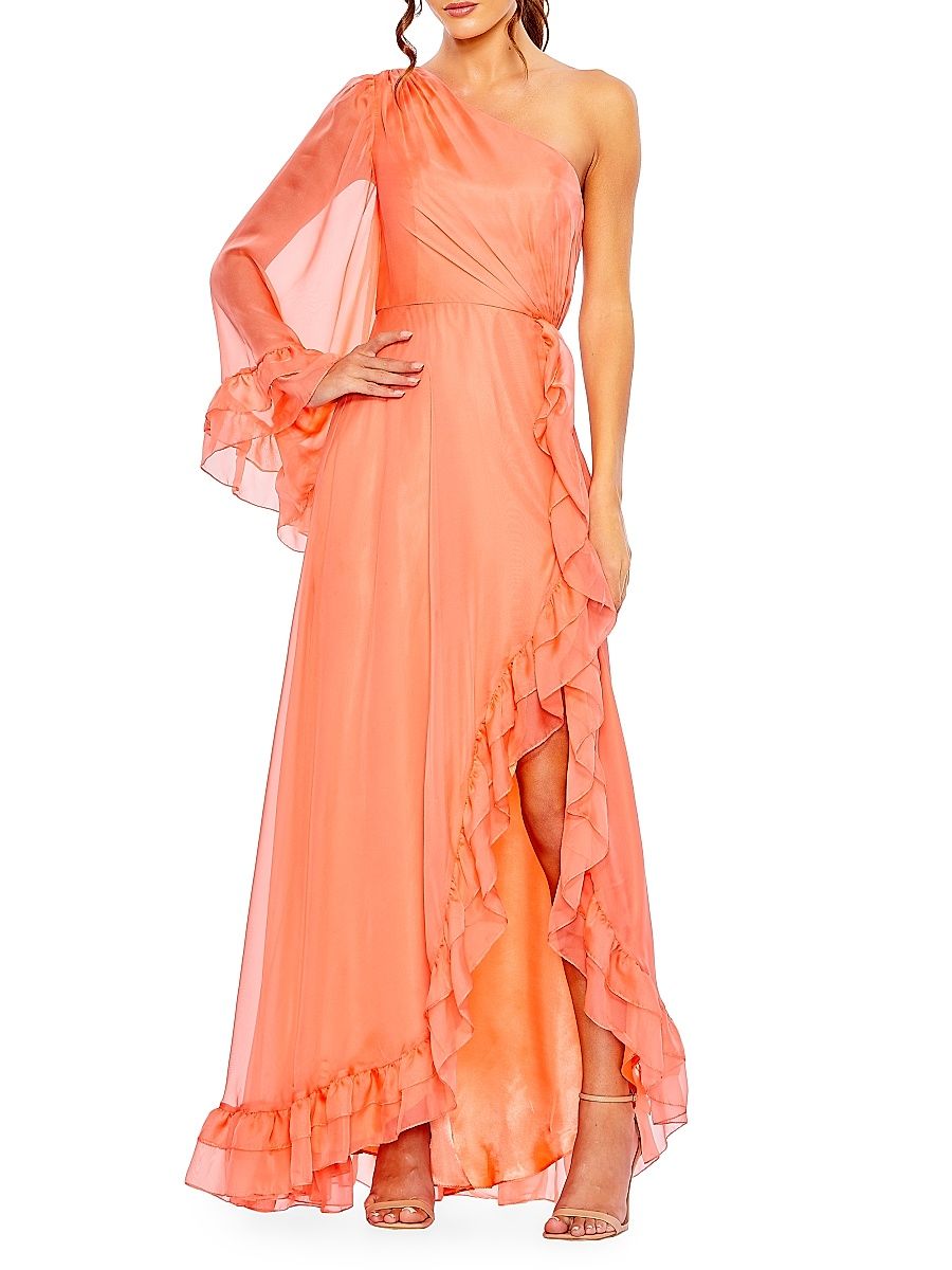 Women's Ieena One-Shoulder Ruffled Gown - Light Coral - Size 14