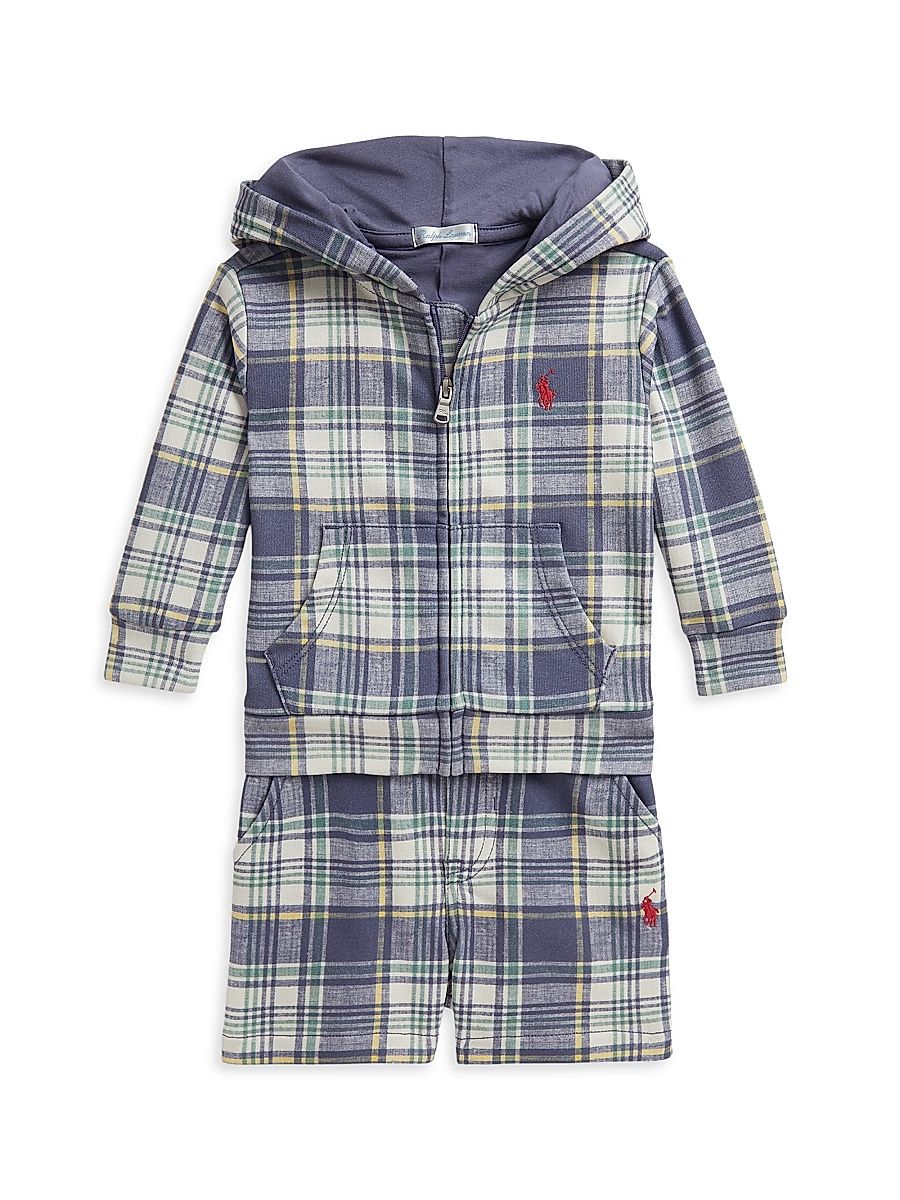 Baby Boy's Plaid Terry Hoodie & Shorts Set - Milbury Plaid - Size 9 Months