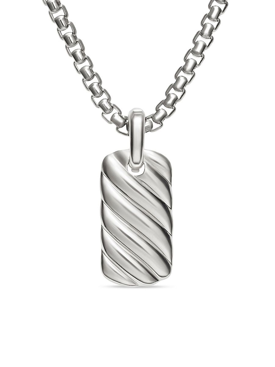 Women's Petite Sculpted Cable Tag in Sterling Silver, 24MM - Silver