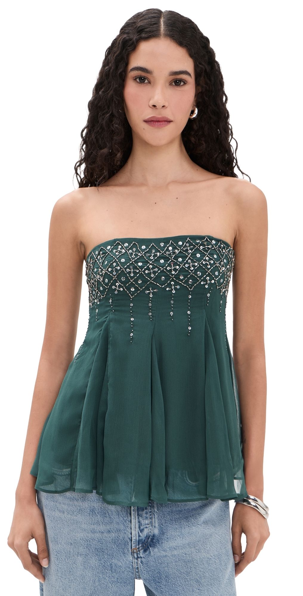 Free People Tara Embellished Tube Top Midnight Mountain M