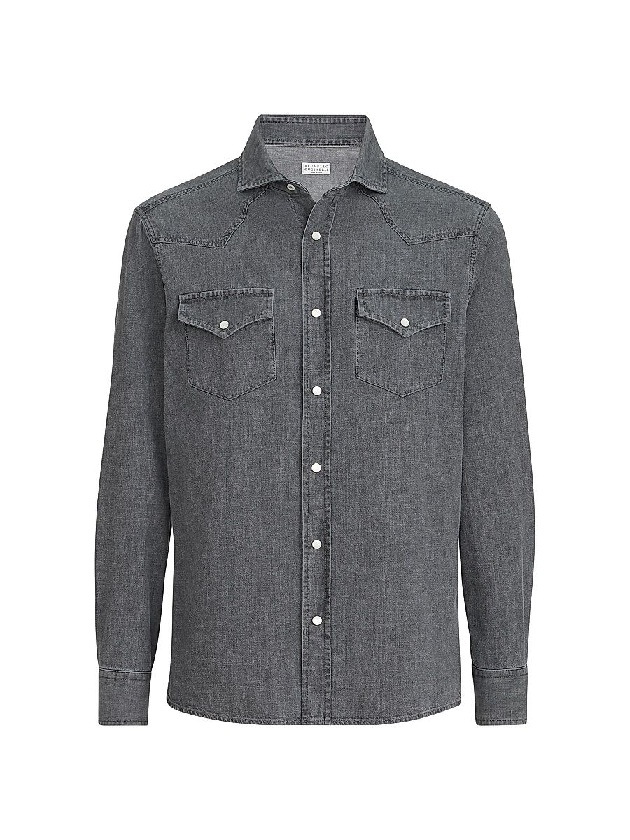 Men's Lightweight Denim Easy Fit Western Shirt - Dark Grey - Size XXXXL