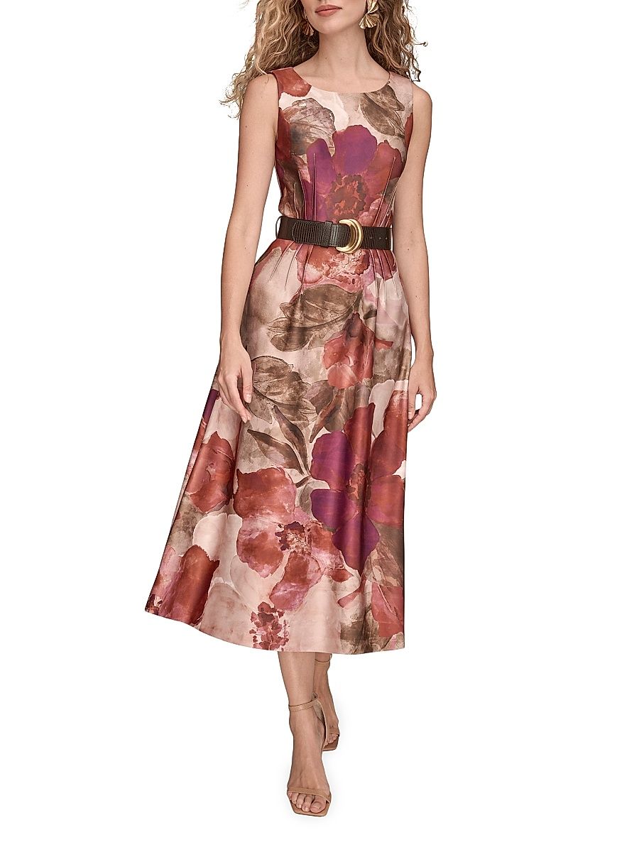 Women's Floral A-Line Midi-Dress - Rhododendron Multi - Size 2