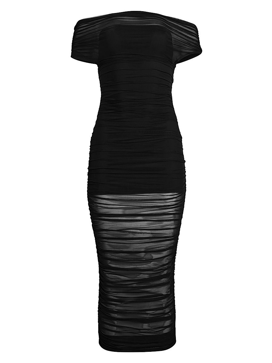 Women's Noel Mesh Body-Con Midi-Dress - Black - Size Large