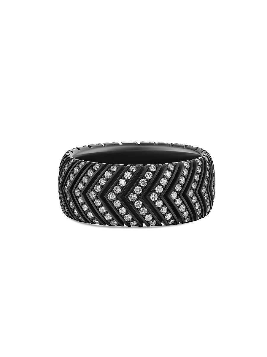 Men's Chevron Band Ring in Black Titanium - Black Diamond - Size 10