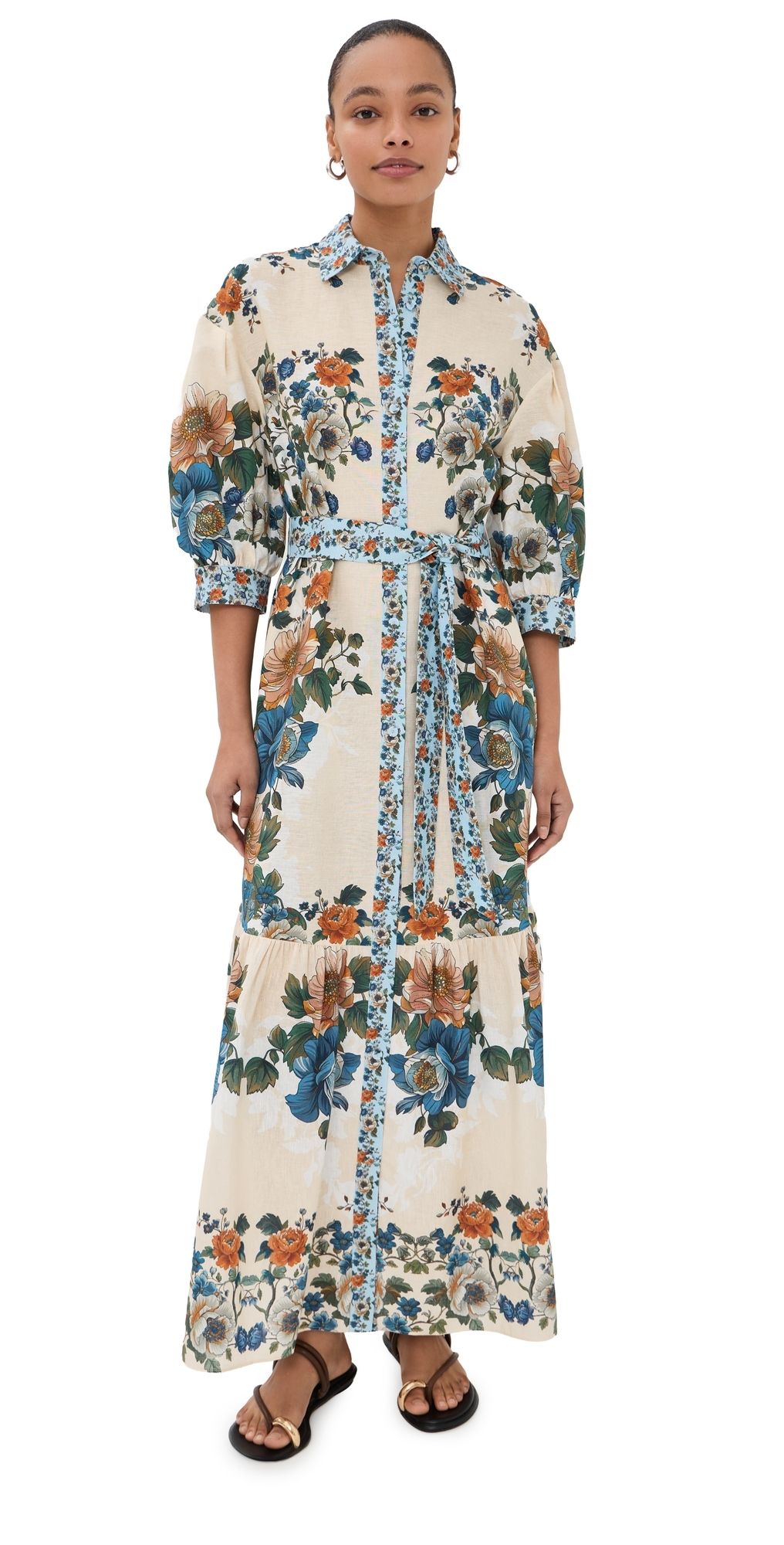 Borgo de Nor Bianca Linen Cotton Dress Magical Blossom Cream L