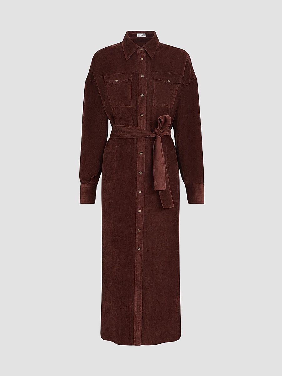 Women's Fluid Corduroy Shirt Dress - Cappuccino - Size XXL