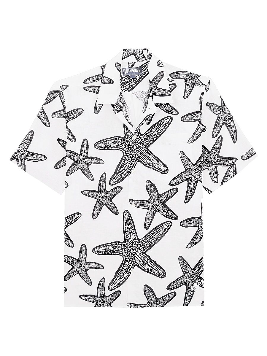 Men's Starlettes Printed Linen Shirt - Blanc - Size XXL