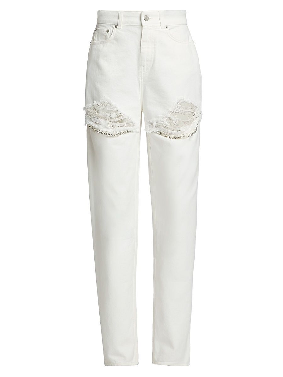 Women's Crystal Fray Slit Jeans - White - Size 31