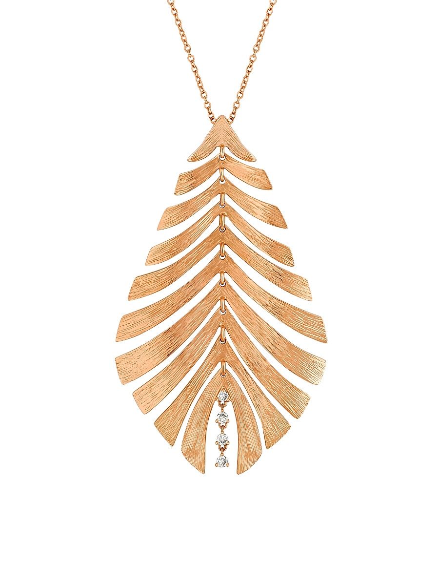 Women's Bahia 18K Pink Gold & 0.62 TCW Diamond Feather Necklace - Pink Gold