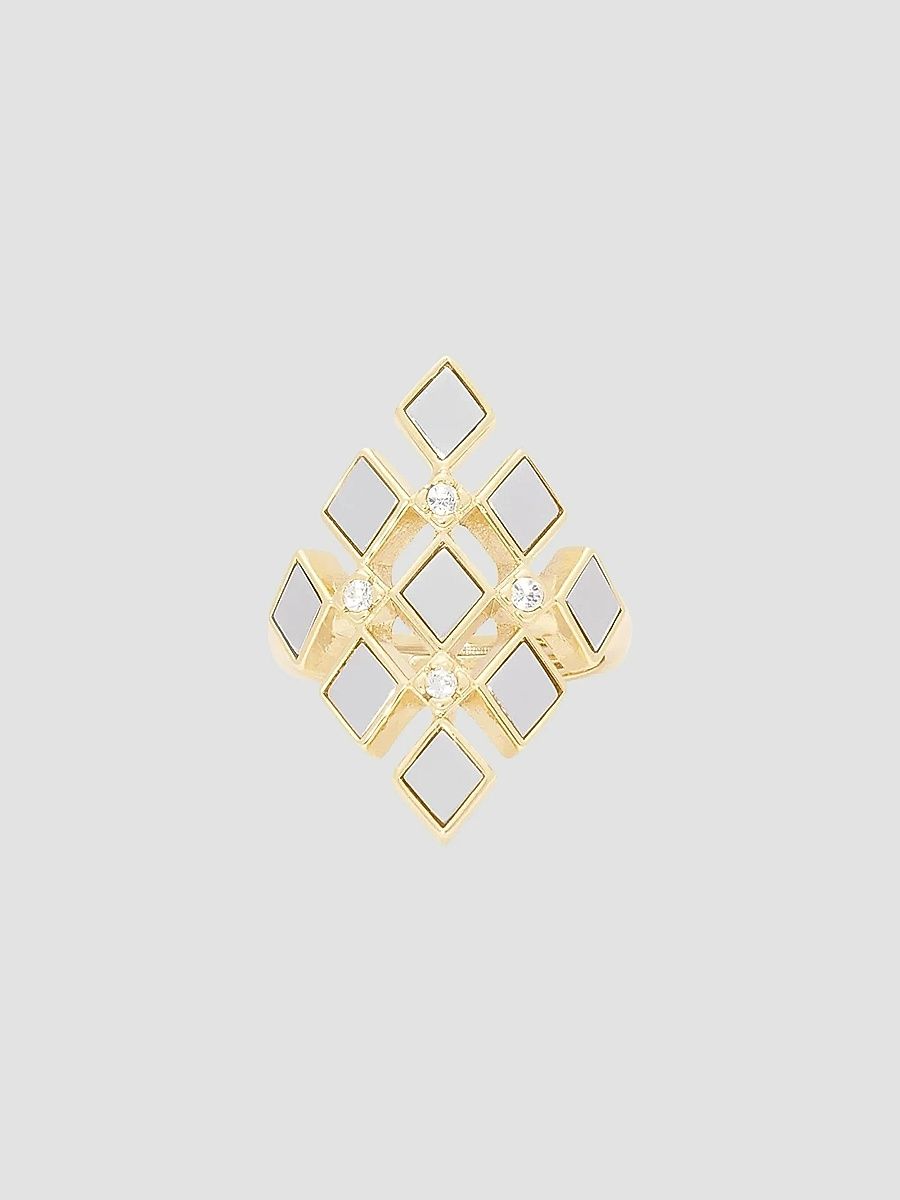 Ramy Brook Women's Eliza Goldtone, Enamel & Glass Crystal Ring - Two Tone - Size 7