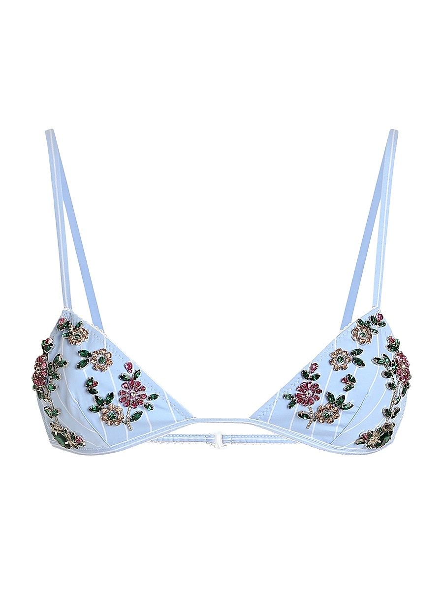Women's Floral Soft Cup Bra - White Blue - Size Large