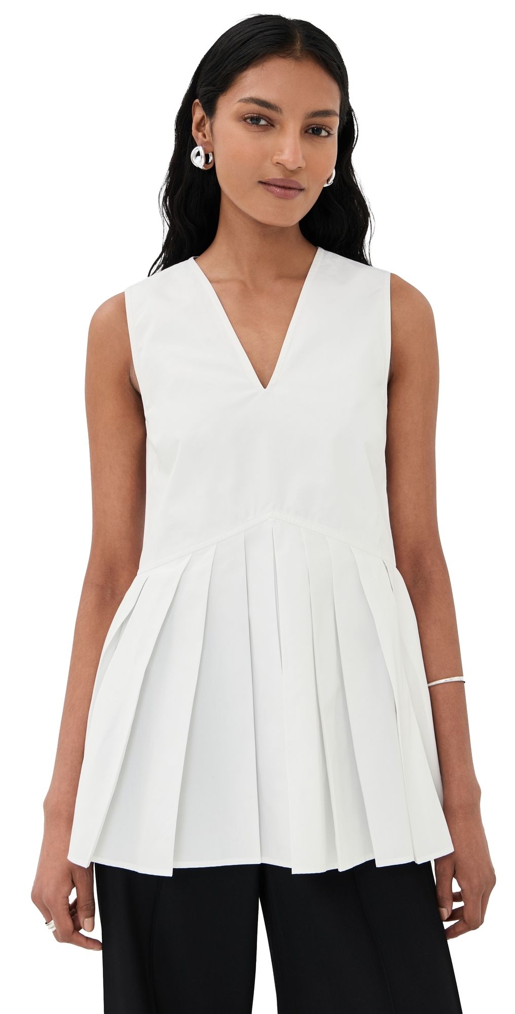 Jil Sander Cotton Poplin Pleated Top Optic White 32