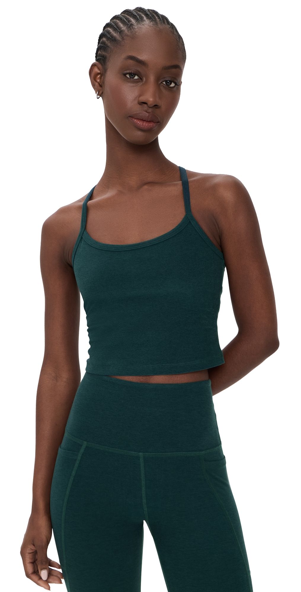 Beyond Yoga Spacedye Slim Racerback Cropped Tank Dark Ivy Heather XS