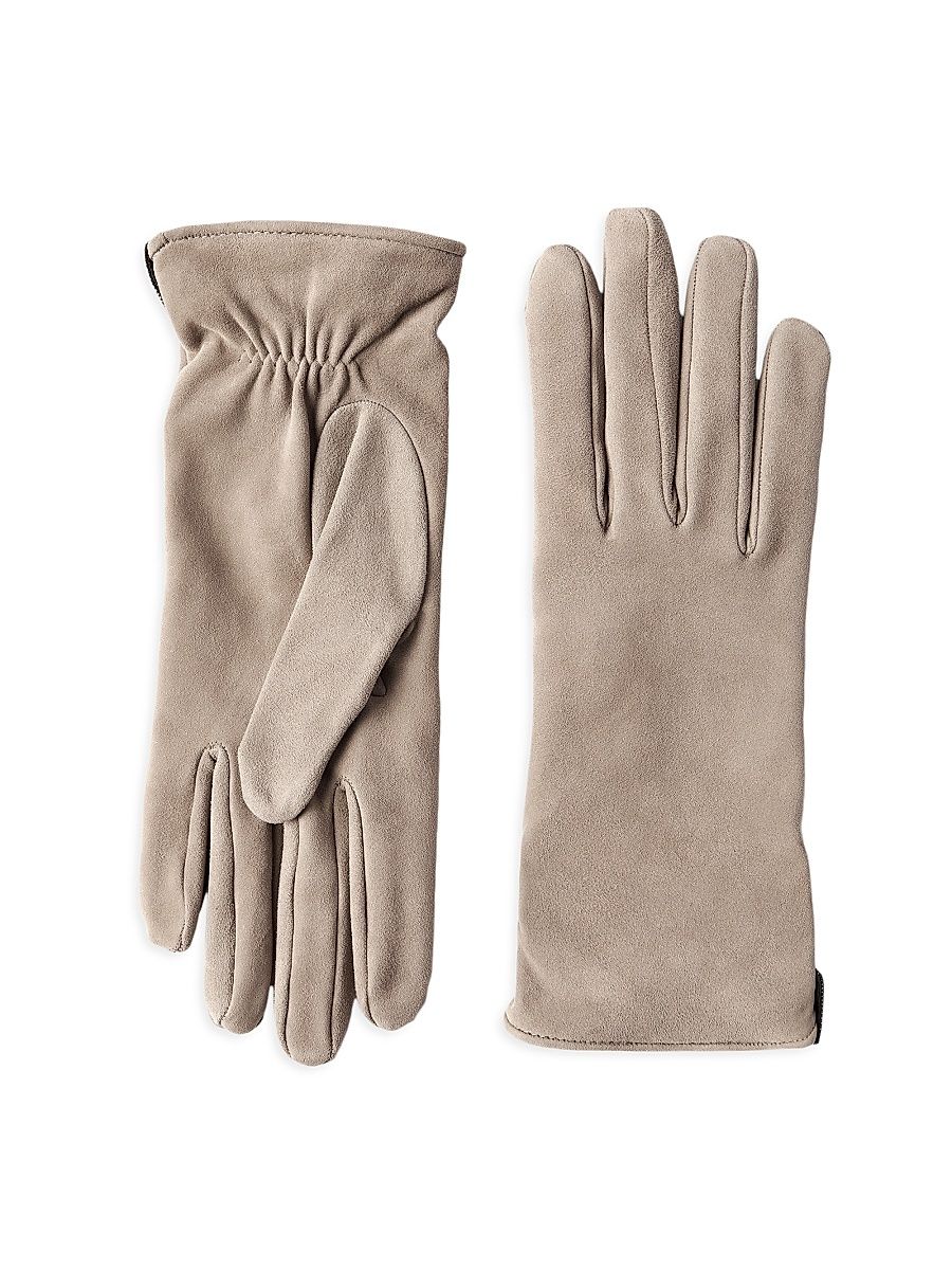 Women's Suede Gloves with Monili - Beige - Size Small
