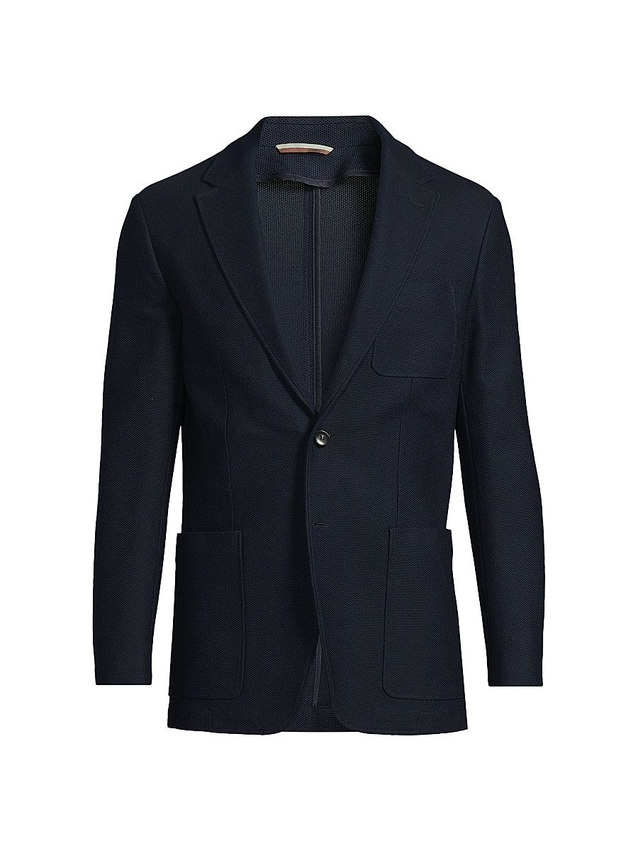 Men's Textured Jersey Wool Jacket - Dark Blue - Size 38