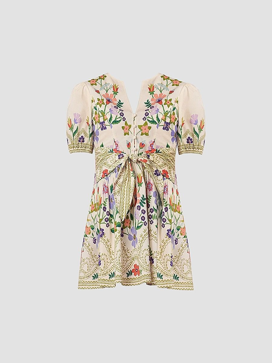 Shoshanna Women's Tinsley Floral Tie Waist Minidress - Lilac Tangerine Sand - Size 14