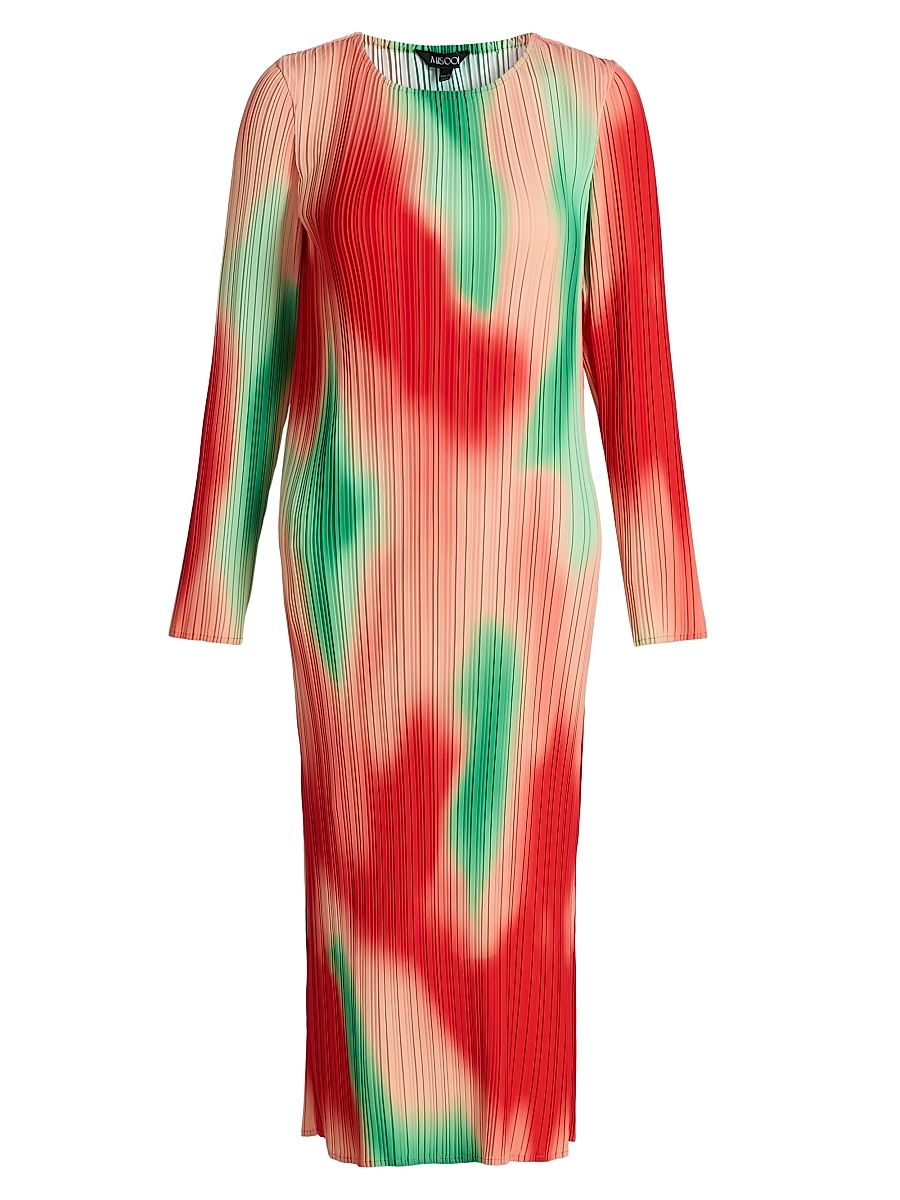 Women's Micro-Pleated Printed Crepe Midi-Dress - Cherry Ember Peach Dream - Size XXL