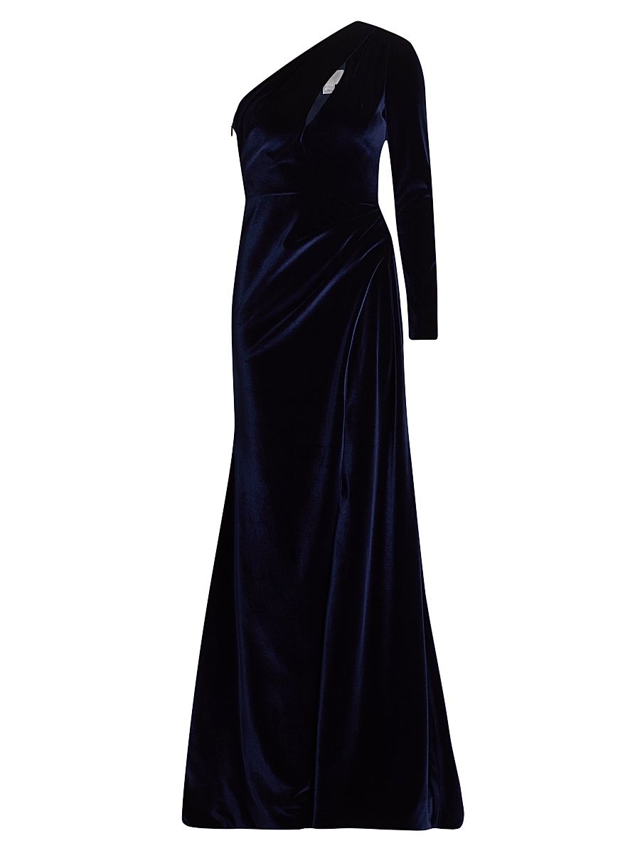 Women's Velvet One-Shoulder Cut-Out Gown - Navy - Size 8