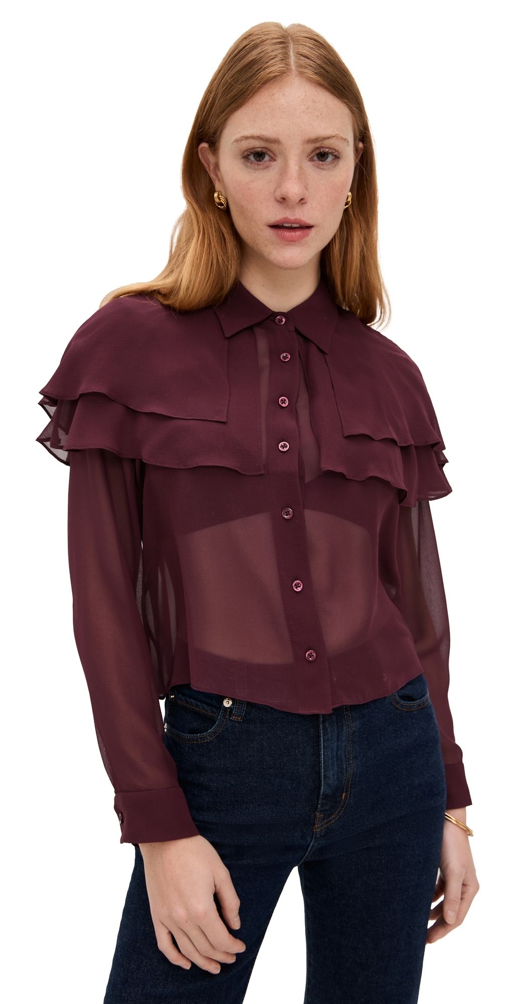 FRAME The Silk Cape Blouse Cabernet XS