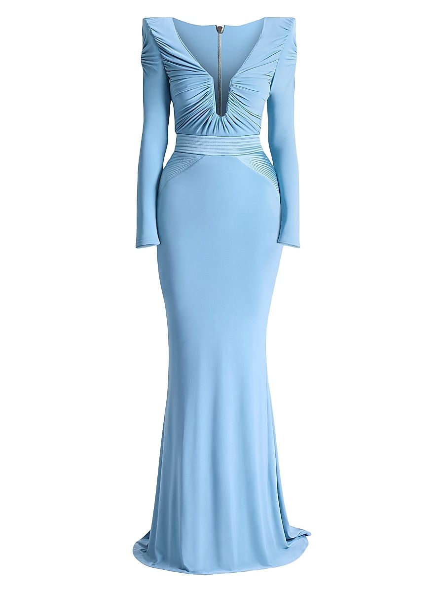 Women's The Bloom Gathered Jersey Gown - Dusty Blue - Size 12