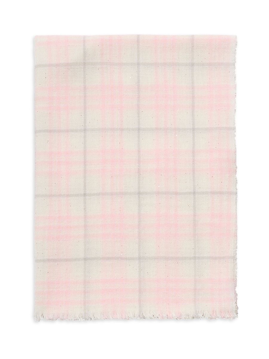 Women's Micro-Check Wool-Silk Scarf - Flora Pink