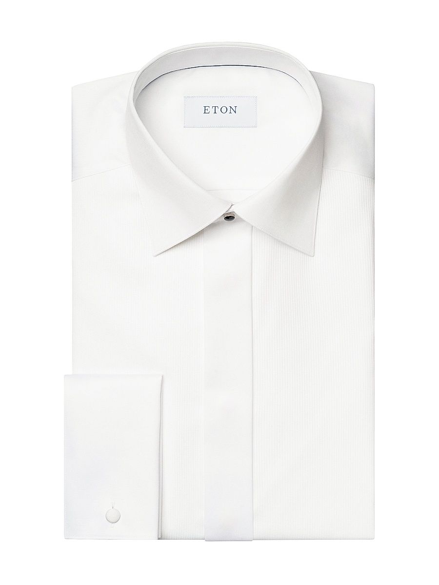 Men's Slim-Fit Striped Cotton Evening Shirt - White - Size 17