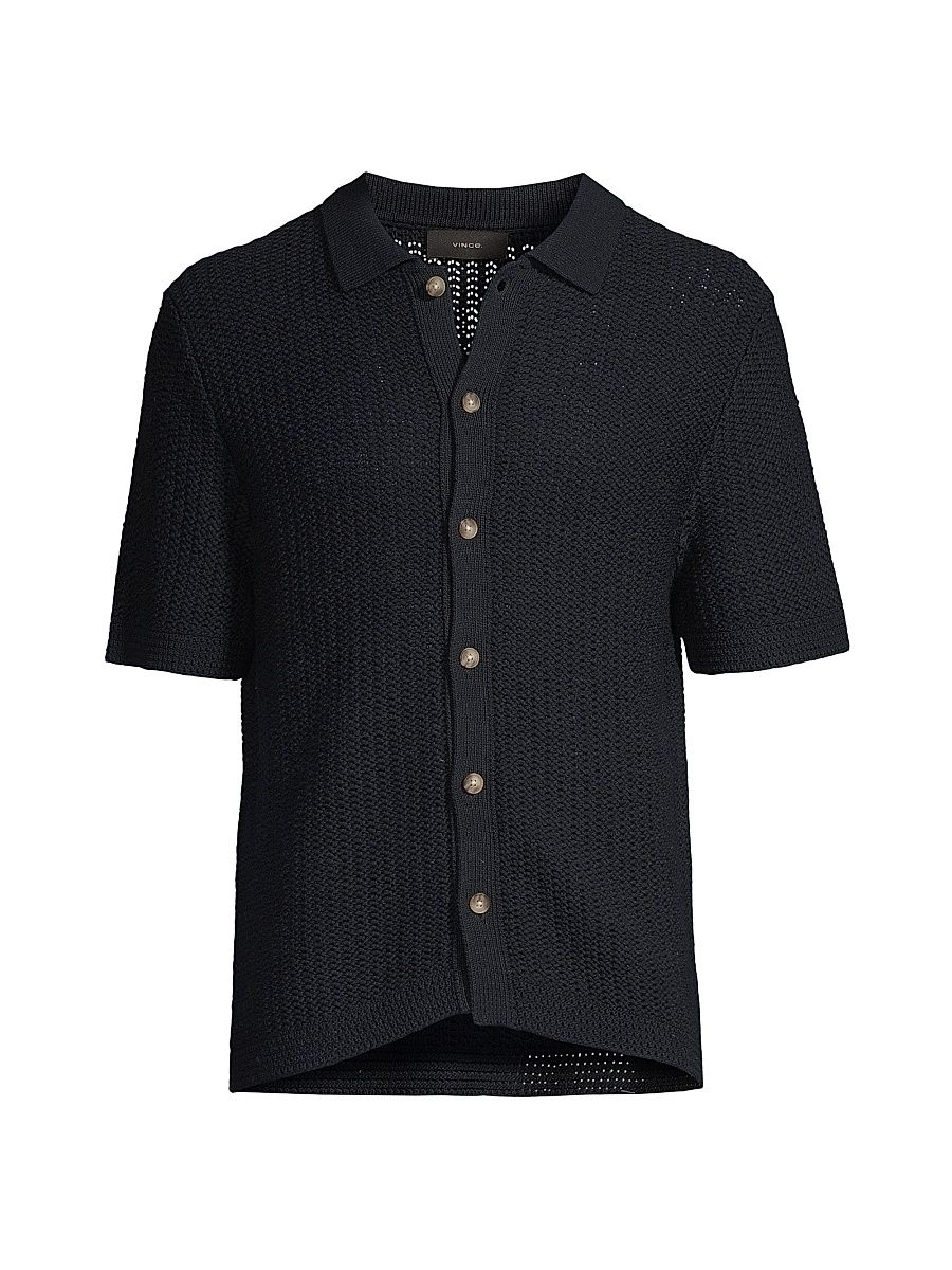 Men's Crochet Short-Sleeve Shirt - Black - Size XXL