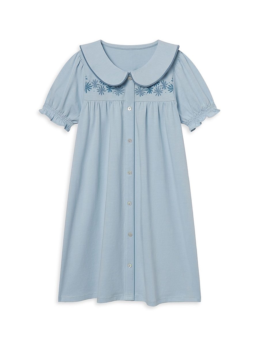 Little Girl's & Girl's Lexi Embroidered Cotton Jersey Shirtdress - Sterling Blue - Size 6