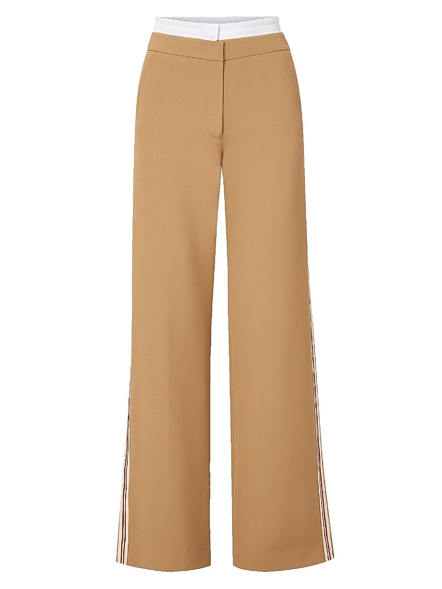 Women's Eugene Striped Layered Wide-Leg Pants - Khaki - Size 16