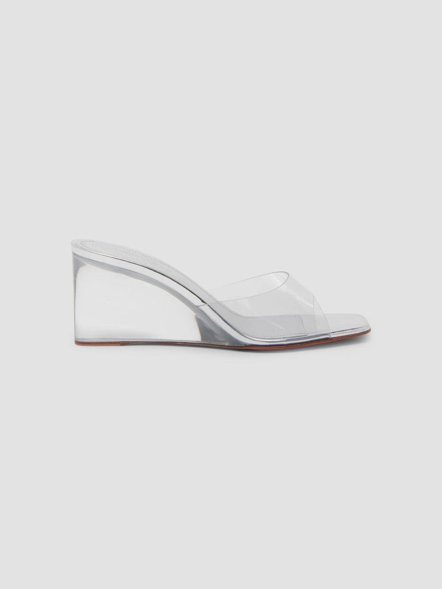 Amina Muaddi Women's Lupita 70MM Glass Wedge Sandals - Transparent Silver Mirror - Size 9