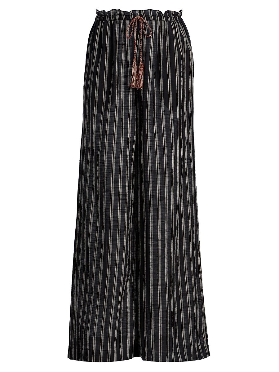 Women's Josephine Striped Cotton Drawstring Pants - Noir Stripe - Size XL