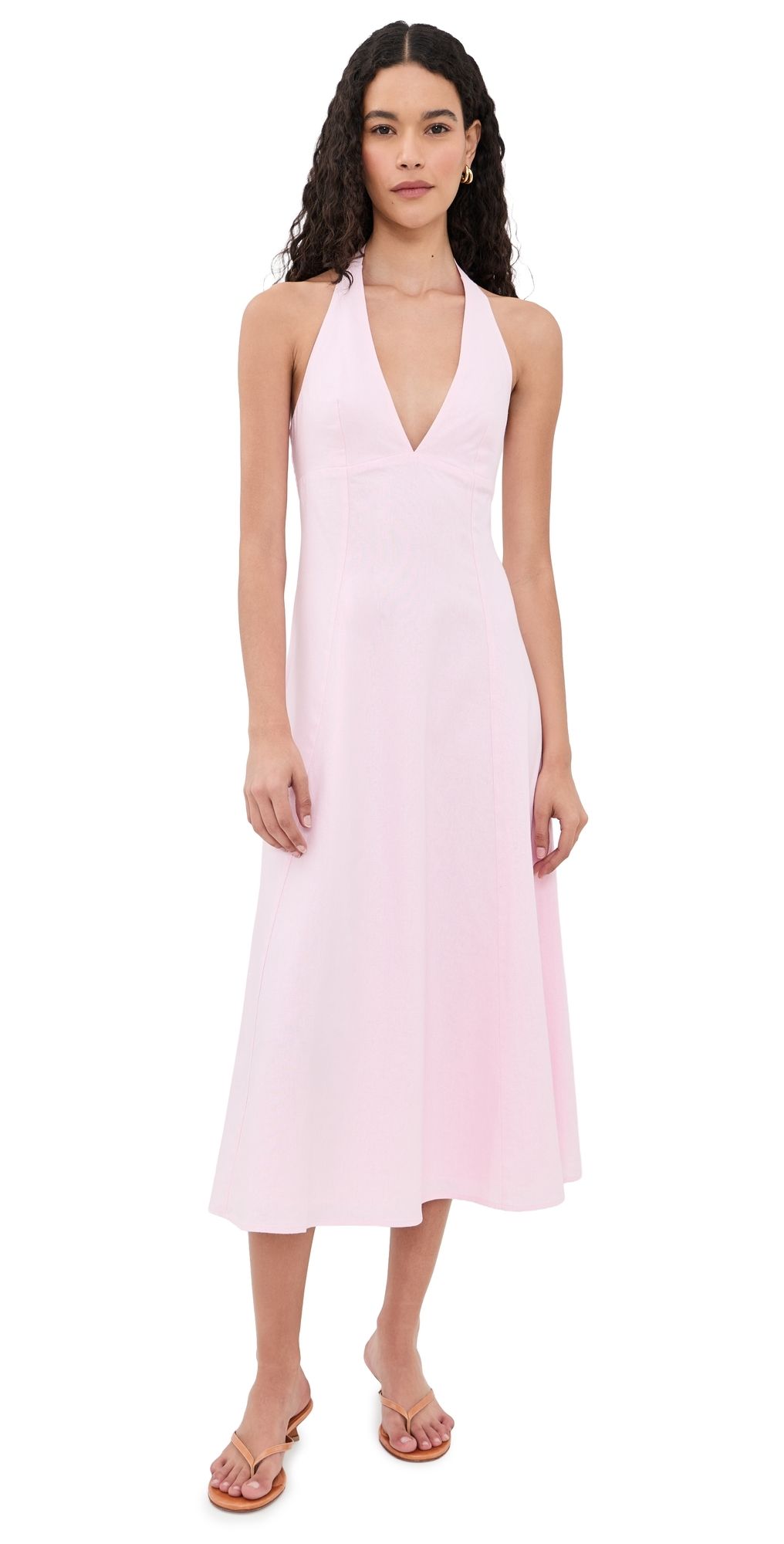 WAYF Heidi Halter Midi Dress Light Pink XL