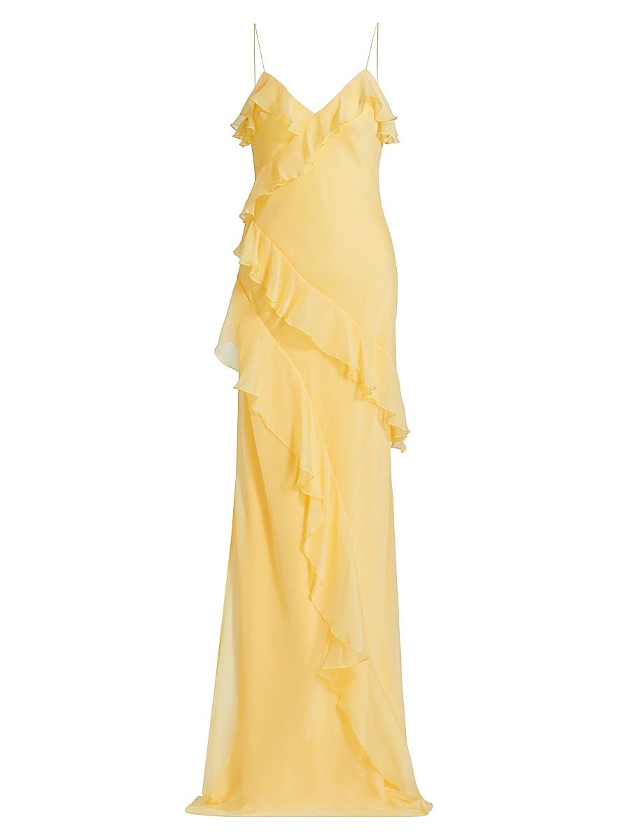 Women's Sophia Chiffon Ruffle-Trim Gown - Lotus - Size 10