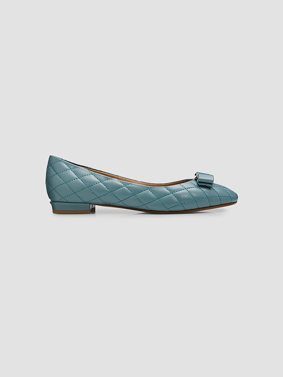 Women's Varina Quilted Leather Ballet Flats - Seaglass Biscotto - Size 11