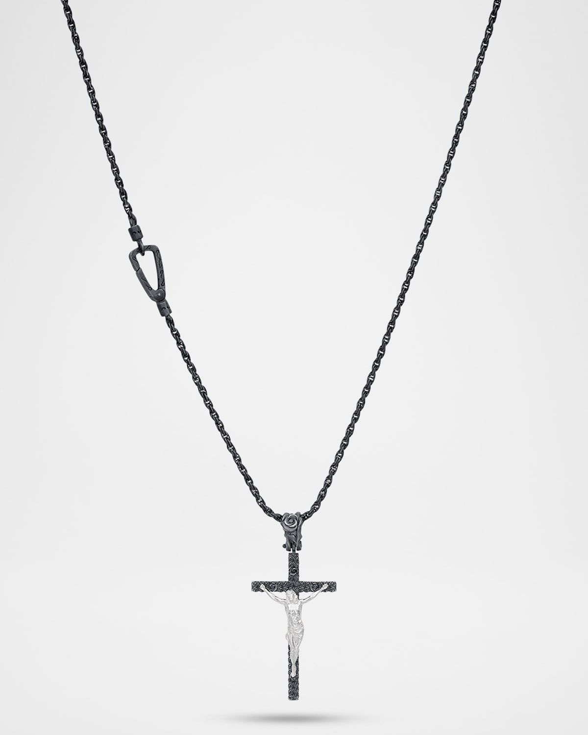 Men & apos;s The Cross Oxidized and Polished Sterling Silver Crucifix Rope Chain Necklace