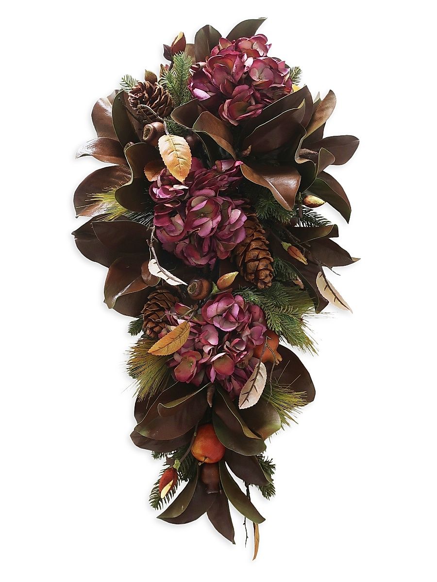 Holiday Newness Faux-Hydrangea & Magnolia Leaf Teardrop