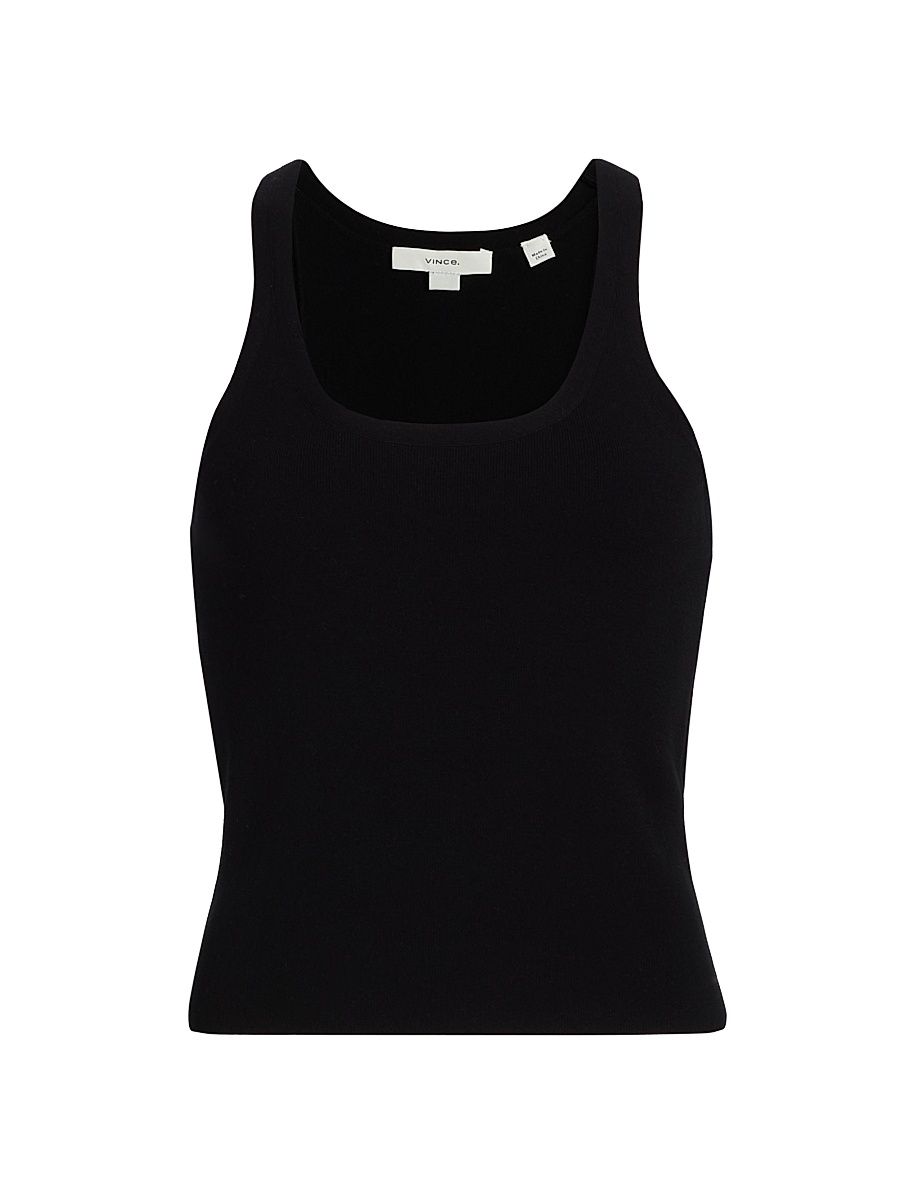 Women's Stretch Rib-Knit Scoopneck Tank - Black - Size XXS