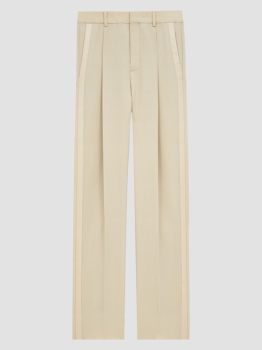 Saint Laurent Men's High-Waisted Pants in Light Wool - Beige - Size 32