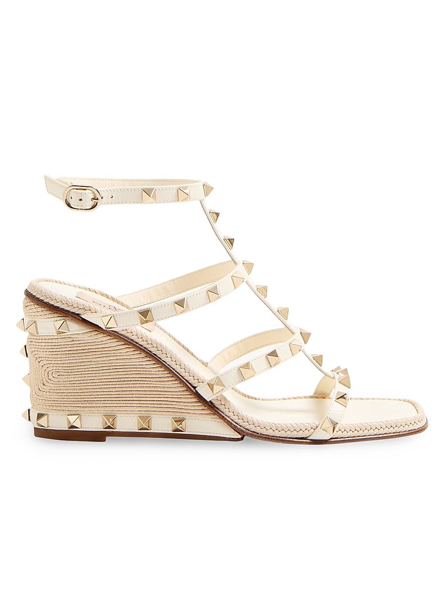 Women's Rockstud Wedge Sandals 80MM - Ivory - Size 5