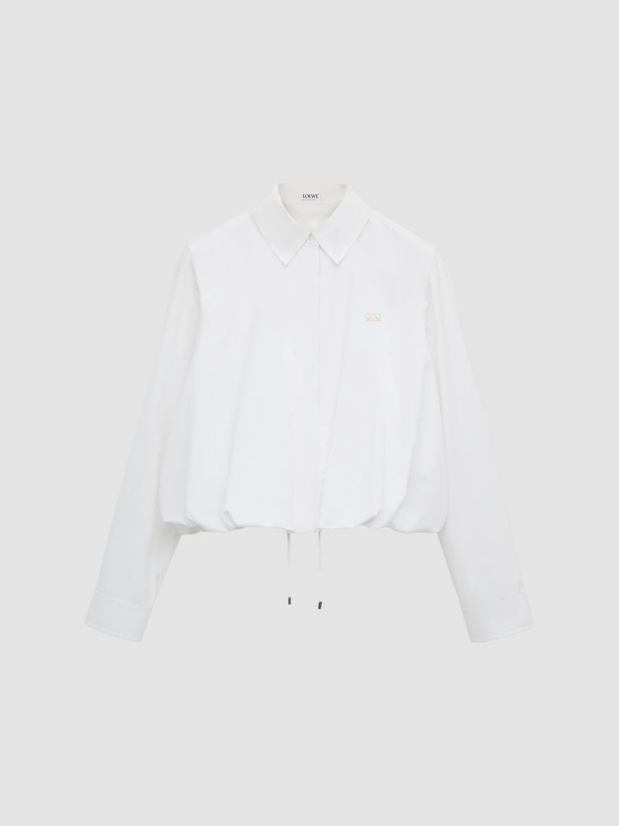 LOEWE Women's Cotton-Poplin Drawstring Shirt - White - Size 12