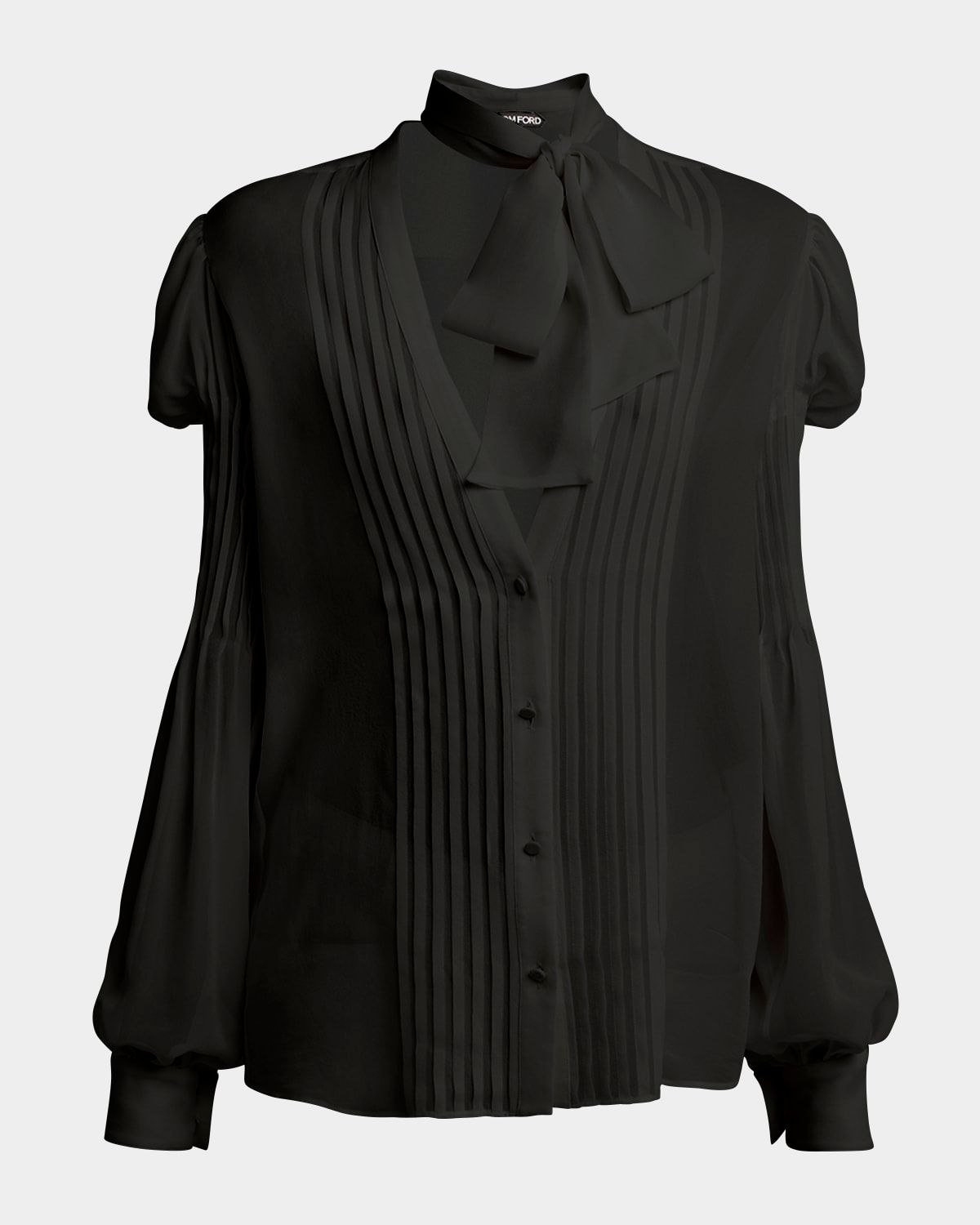 Semi-Sheer Silk Blouse with Tie Neck