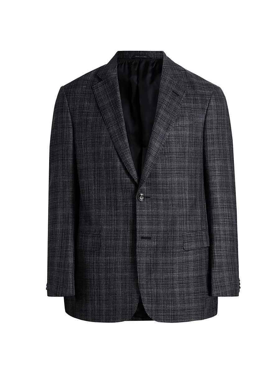 Men's Screen Print Grid Wool-Blend Sports Jacket - Black White - Size 46