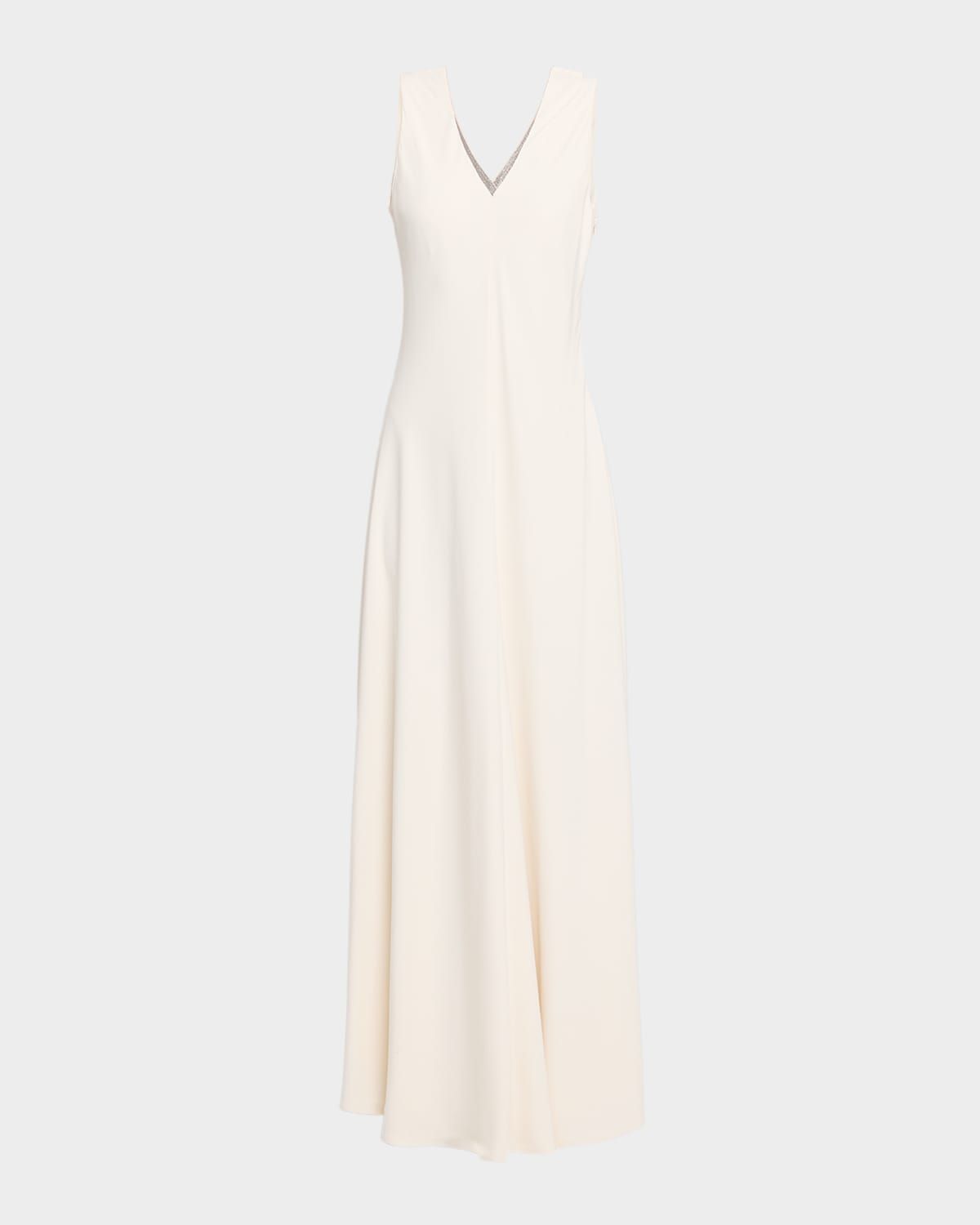 Monili V-Neck Sleeveless Crepe Cady Maxi Dress