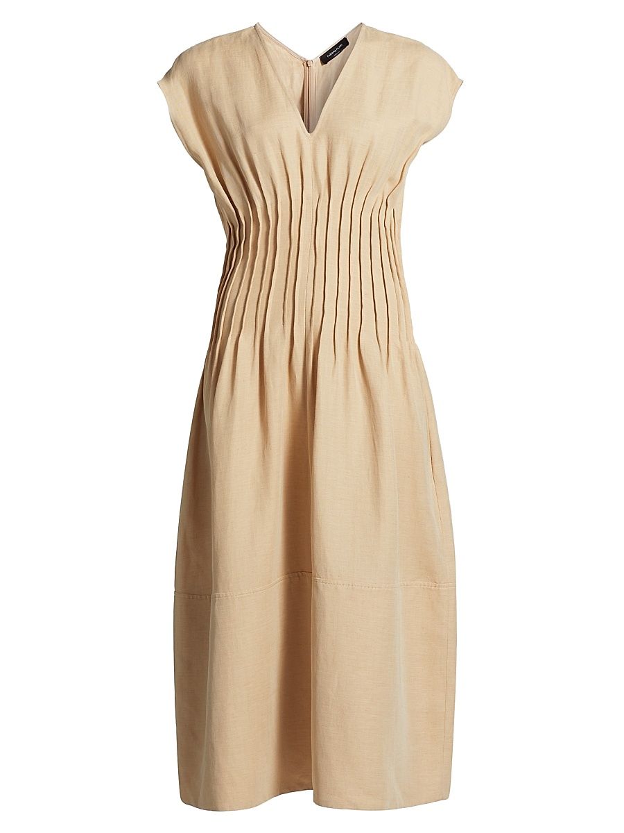 Women's Linen-Blend Pintuck Midi-Dress - Sabbia - Size 14