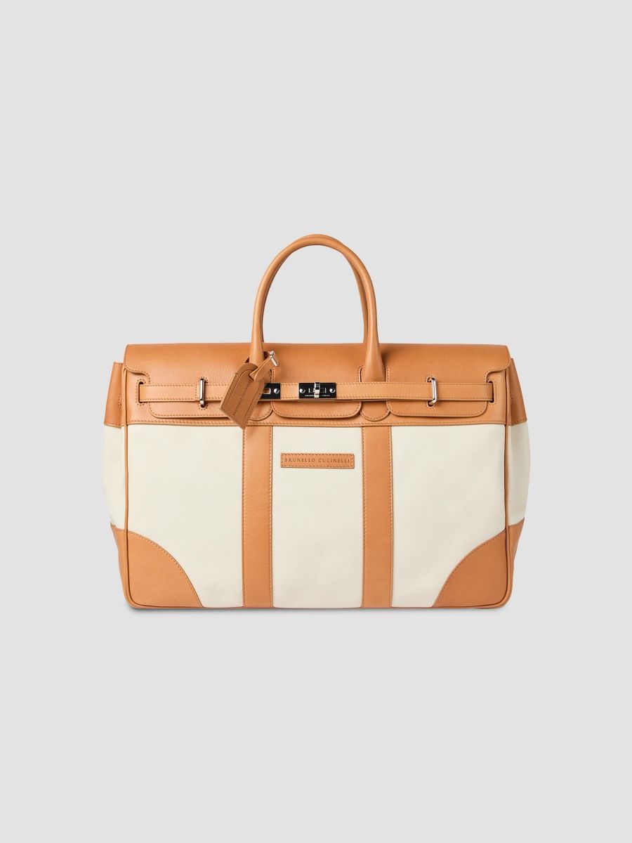 Brunello Cucinelli Men's Grained Calfskin and Cowhide Country Bag - Ivory